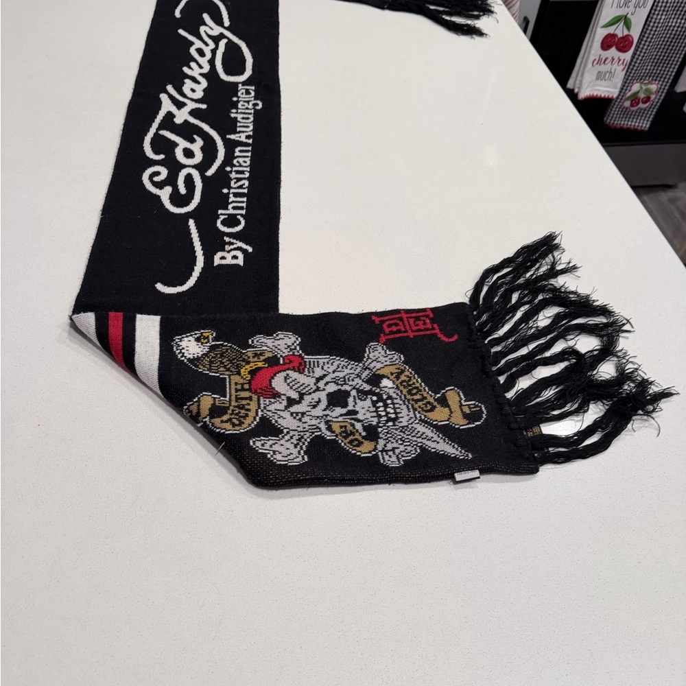 Ed Hardy Christian Audigier Black Graphic Scarf
